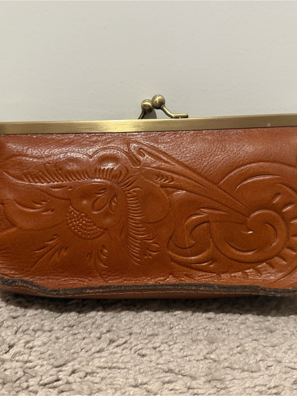 Patricia Nash Embossed Leather Frame-Top Clutch - Brown